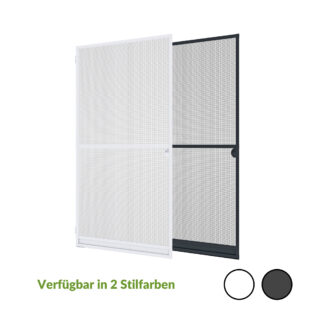 Insektenschutztuer in zwei Stilfarben, einfach zu montieren und effektiv gegen Insekten.